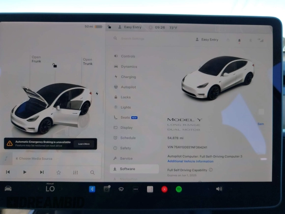2022 Tesla Model Y Long Range with VIN 7SAYGDEE1NF364241, listed as a IAAI auction lot 42190272 with 54,878 mi miles and . Bid and sale history available at DreamBid. Image 7.