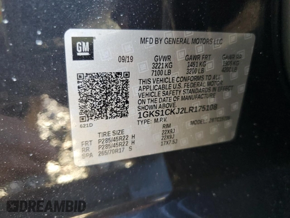 2020 GMC Yukon Denali with VIN 1GKS1CKJ2LR175108, listed as a Copart auction lot 47626985 with 73,397 mi miles and Salvage Title. Bid and sale history available at carsss.com. Image 16.