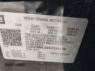 2019 GMC Acadia SLT with VIN 1GKKNMLS1KZ195138, listed as a IAAI auction lot 41144855 with 92,036 mi miles. Bid and sale history available at carsss.com. Image 9.