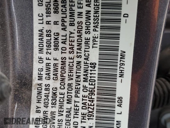 2020 Honda Insight Touring with VIN 19XZE4F96LE011148, listed as a Copart auction lot 83829734 with 64,488 mi miles and Salvage Title. Bid and sale history available at carsss.com. Image 13.