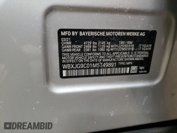 2021 BMW X1 xDrive28i with VIN WBXJG9C01M5T49891, listed as a Copart auction lot 51126685 with 93,696 mi miles and Clean Title. Bid and sale history available at carsss.com. Image 14.