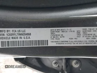 2022 Ram 1500 Rebel z VIN 1C6SRFLT9NN204868, wystawiony jako IAAI lot #41351273 z przebiegiem 67 120 mil mil oraz . Historia ofert i sprzedaży dostępna na DreamBid. Obrazek 9.