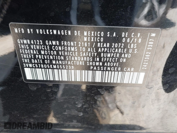 2019 Volkswagen Jetta S с VIN 3VWC57BU5KM055239, выставлен на аукционе IAAI как лот 42093866 с пробегом 69 787 миль миль и . История ставок и продаж доступна на DreamBid. Изображение 9.
