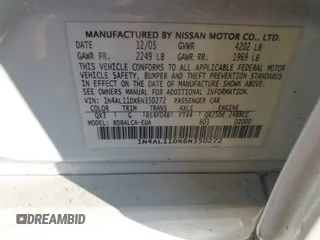 2006 Nissan Altima S with VIN 1N4AL11DX6N350272, listed as a IAAI auction lot 42230618 with 179,204 mi miles and . Bid and sale history available at DreamBid. Image 9.