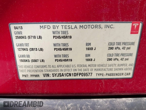 2013 Tesla Model S с VIN 5YJSA1CN1DFP09577, выставлен на аукционе IAAI как лот 41626684 с пробегом 128 289 миль миль и . История ставок и продаж доступна на DreamBid. Изображение 9.