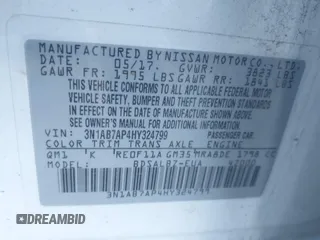 2017 Nissan Sentra SV z VIN 3N1AB7AP4HY324799, wystawiony jako IAAI lot #41846809 z przebiegiem 110 739 mil mil oraz . Historia ofert i sprzedaży dostępna na DreamBid. Obrazek 9.