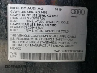 2019 Audi Q5 Premium Plus with VIN WA1BNAFY1K2066474, listed as a Copart auction lot 55481595 with 70,268 mi miles and Salvage title. Bid and sale history available at DreamBid. Image 13.