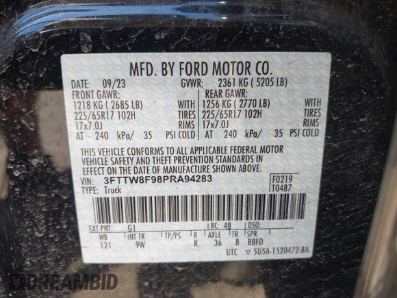 2023 Ford Maverick XL with VIN 3FTTW8F98PRA94283, listed as a IAAI auction lot 42091457 with 17,304 mi miles and . Bid and sale history available at DreamBid. Image 9.