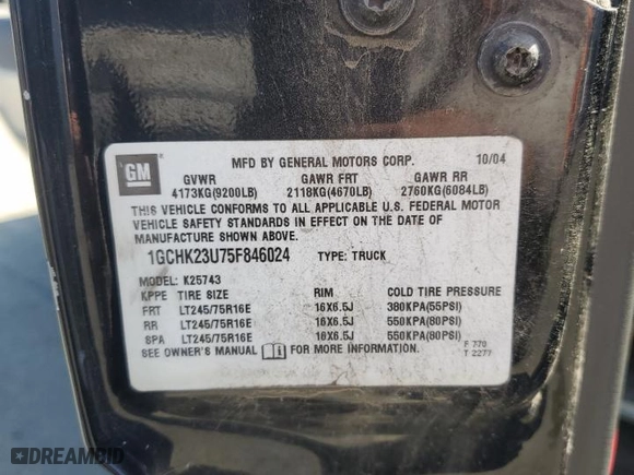 2005 Chevrolet Silverado 2500HD LS with VIN 1GCHK23U75F846024, listed as a Copart auction lot 51703895 with 152,617 mi miles and Clean Title. Bid and sale history available at carsss.com. Image 12.