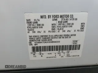 2016 Ford Explorer XLT with VIN 1FM5K7D8XGGB94333, listed as a Copart auction lot 48864075 with 159,467 mi miles and Salvage Title. Bid and sale history available at carsss.com. Image 15.