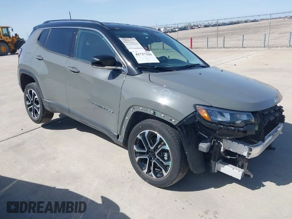 2022 Jeep Compass Limited z VIN 3C4NJDCB5NT136643, wystawiony jako IAAI lot #41737326 z przebiegiem 24 806 mil mil oraz . Historia ofert i sprzedaży dostępna na DreamBid. Obrazek 1.