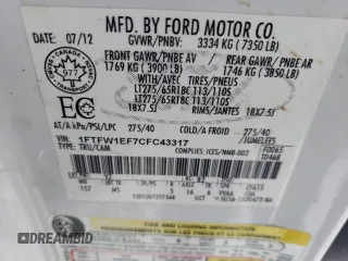 2012 Ford F-150 XL with VIN 1FTFW1EF7CFC43317, listed as a Copart auction lot 83764684 with 263,030 mi miles and Salvage Title. Bid and sale history available at carsss.com. Image 13.