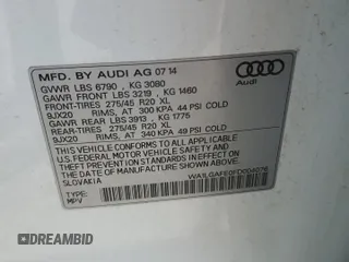 2015 Audi Q7 Premium Plus with VIN WA1LGAFE0FD004076, listed as a Copart auction lot 62591485 with 70,508 mi miles and Salvage title. Bid and sale history available at DreamBid. Image 13.