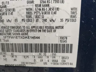 2013 Ford F-150 XL with VIN 1FTFW1ETXDKE14544, listed as a IAAI auction lot 42320802 with 163,112 mi miles and . Bid and sale history available at DreamBid. Image 9.