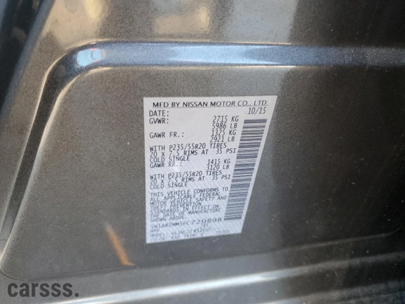 2015 Nissan Pathfinder SL with VIN 5N1AR2MM5FC720898, listed as a Copart auction lot 87286524 with 147,227 mi miles and Salvage Title. Bid and sale history available at carsss.com. Image 13.