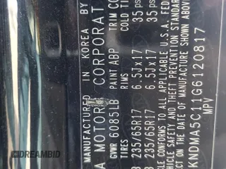 2016 Kia Sedona L with VIN KNDMA5C11G6120817, listed as a Copart auction lot 46854914 with 137,181 mi miles and Salvage Title. Bid and sale history available at DreamBid. Image 15.