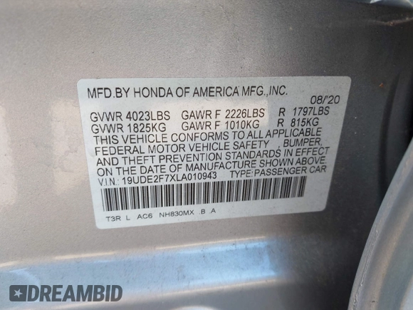 2020 Acura ILX Premium с VIN 19UDE2F7XLA010943, выставлен на аукционе IAAI как лот 42164411 с пробегом 37 958 миль миль и . История ставок и продаж доступна на DreamBid. Изображение 9.