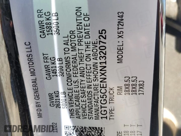 2022 GMC Canyon 2WD Elevation z VIN 1GTG5CENXN1320725, wystawiony jako Copart lot #50169305 z przebiegiem 58 165 mil mil oraz Szkoda całkowita • Salvage title. Historia ofert i sprzedaży dostępna na DreamBid. Obrazek 12.