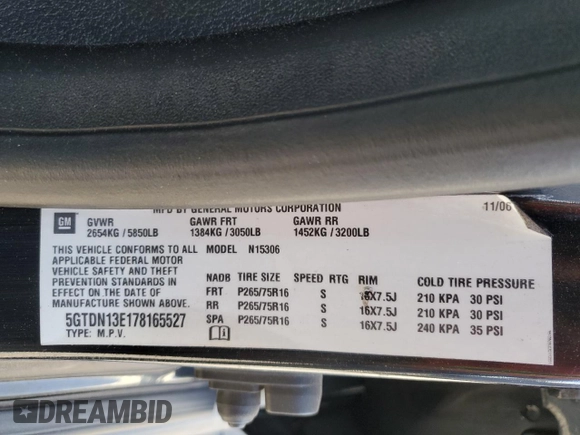 2007 Hummer H3 SUV with VIN 5GTDN13E178165527, listed as a Copart auction lot 71111064 with 108,951 mi miles and Clean Title. Bid and sale history available at DreamBid. Image 13.
