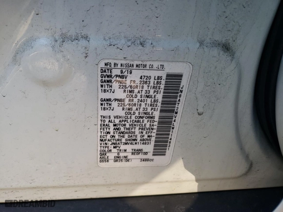 2020 Nissan Rogue SV with VIN JN8AT2MV4LW114831, listed as a Copart auction lot 47480375 with 67,594 mi miles and Salvage Title. Bid and sale history available at carsss.com. Image 13.