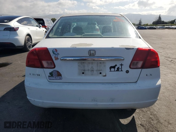 2001 Honda Civic LX with VIN 2HGES16591H574104, listed as a Copart auction lot 54454755 with 240,876 mi miles and Salvage Title. Bid and sale history available at carsss.com. Image 6.