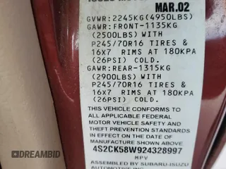 2002 Isuzu Rodeo S z VIN 4S2CK58W924328997, wystawiony jako Copart lot #41454525 z przebiegiem 110 569 mil mil oraz Szkoda całkowita • Salvage title. Historia ofert i sprzedaży dostępna na DreamBid. Obrazek 12.