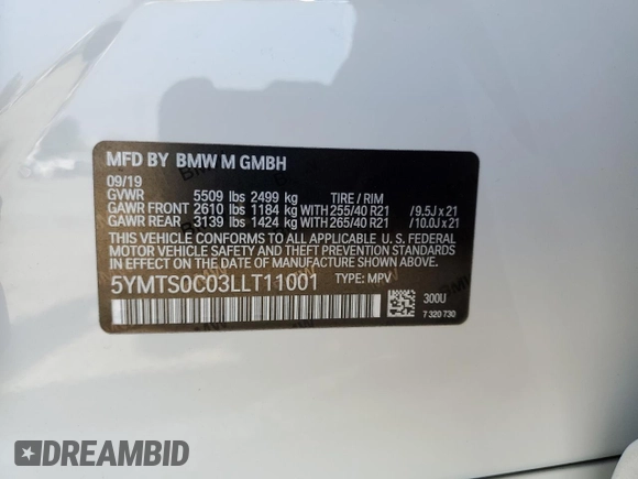 2020 BMW X3 M Competition with VIN 5YMTS0C03LLT11001, listed as a Copart auction lot 47616174 with 0 mi miles and Salvage Title. Bid and sale history available at carsss.com. Image 15.