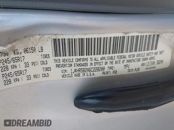 2006 Jeep Grand Cherokee Limited with VIN 1J4HR582X6C228200, listed as a IAAI auction lot 42231419 with 138,291 mi miles and . Bid and sale history available at DreamBid. Image 9.