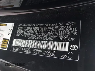 2024 Toyota Prius LE with VIN JTDACAAU3R3032357, listed as a IAAI auction lot 41914598 with 15,360 mi miles and . Bid and sale history available at DreamBid. Image 9.