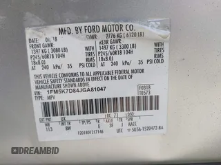 2018 Ford Explorer XLT z VIN 1FM5K7D84JGA81047, wystawiony jako IAAI lot #42216772 z przebiegiem 127 613 mil mil oraz . Historia ofert i sprzedaży dostępna na DreamBid. Obrazek 9.