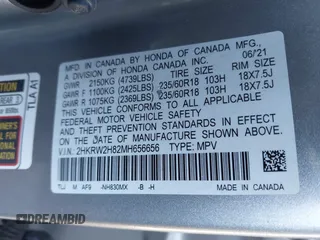 2021 Honda CR-V EX-L with VIN 2HKRW2H82MH656656, listed as a IAAI auction lot 41707235 with 1 mi miles. Bid and sale history available at carsss.com. Image 9.