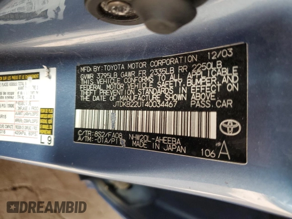 2004 Toyota Prius with VIN JTDKB22U140034467, listed as a Copart auction lot 50715375 with 282,490 mi miles and Salvage Title. Bid and sale history available at carsss.com. Image 13.