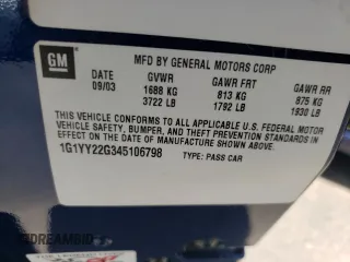 2004 Chevrolet Corvette with VIN 1G1YY22G345106798, listed as a Copart auction lot 61340434 with 45,105 mi miles and Salvage Title. Bid and sale history available at carsss.com. Image 13.