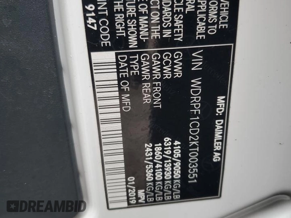 2019 Freightliner Sprinter z VIN WDRPF1CD2KT003551, wystawiony jako Copart lot #74924094 z przebiegiem 92 056 mil mil oraz Tytuł czysty. Historia ofert i sprzedaży dostępna na DreamBid. Obrazek 13.