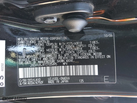 2007 Toyota Land Cruiser with VIN JTEHT05J972105495, listed as a Copart auction lot 73242704 with 203,830 mi miles and Salvage Title. Bid and sale history available at carsss.com. Image 13.