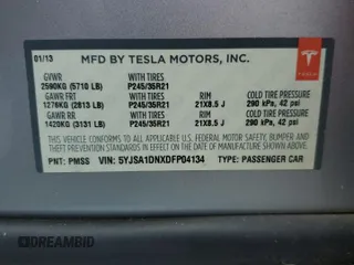 2013 Tesla Model S с VIN 5YJSA1DNXDFP04134, выставлен на аукционе Copart как лот 62660125 с пробегом 150 560 миль миль и Чистый • Clean title. История ставок и продаж доступна на DreamBid. Изображение 12.