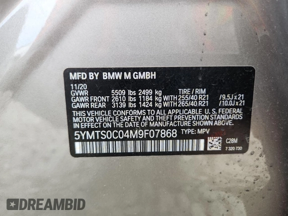 2021 BMW X3 M с VIN 5YMTS0C04M9F07868, выставлен на аукционе Copart как лот 64669495 с пробегом 46 722 миль миль и Списание • Salvage title. История ставок и продаж доступна на DreamBid. Изображение 13.