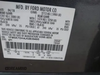 2018 Ford Explorer XLT with VIN 1FM5K7DH4JGB39495, listed as a IAAI auction lot 41941964 with 99,879 mi miles and . Bid and sale history available at DreamBid. Image 9.