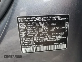 2021 Volkswagen Atlas SEL Premium R-Line with VIN 1V2FR2CA5MC541449, listed as a Copart auction lot 72932124 with 58,269 mi miles and Salvage title. Bid and sale history available at DreamBid. Image 14.