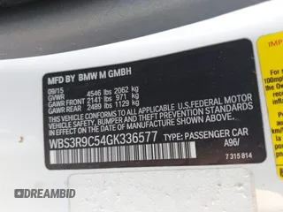 2016 BMW M4 with VIN WBS3R9C54GK336577, listed as a IAAI auction lot 42475006 with 141,289 mi miles and . Bid and sale history available at DreamBid. Image 9.