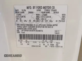 2007 Ford F-150 XLT z VIN 1FTPW14V97FA04872, wystawiony jako IAAI lot #42699936 z przebiegiem 143 060 mil mil oraz . Historia ofert i sprzedaży dostępna na DreamBid. Obrazek 9.