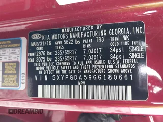2016 Kia Sorento LX with VIN 5XYPGDA59GG180661, listed as a IAAI auction lot 42068449 with 158,463 mi miles. Bid and sale history available at carsss.com. Image 9.