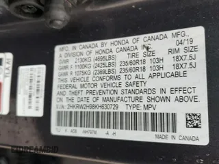 2019 Honda CR-V Touring with VIN 2HKRW2H98KH630729, listed as a Copart auction lot 43032655 with 114,105 mi miles and Salvage Title. Bid and sale history available at carsss.com. Image 12.