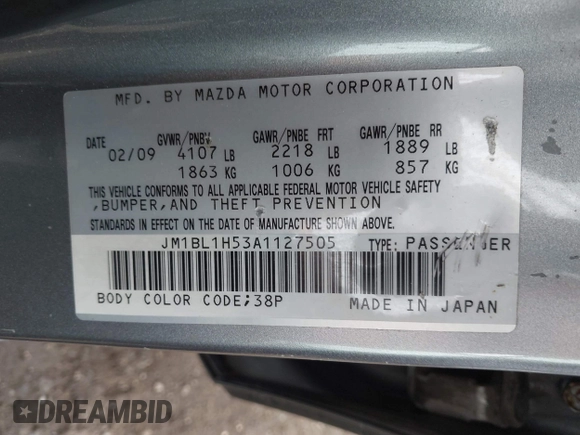 2010 Mazda 3 S Grand Touring with VIN JM1BL1H53A1127505, listed as a IAAI auction lot 41477883 with 146,443 mi miles and . Bid and sale history available at DreamBid. Image 9.