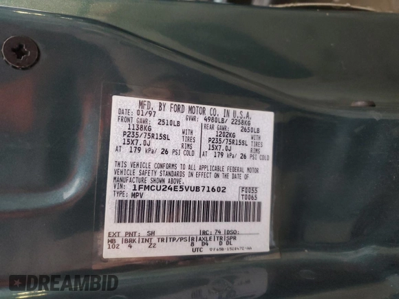 1997 Ford Explorer with VIN 1FMCU24E5VUB71602, listed as a Copart auction lot 87081674 with 193,534 mi miles and Salvage title. Bid and sale history available at DreamBid. Image 13.