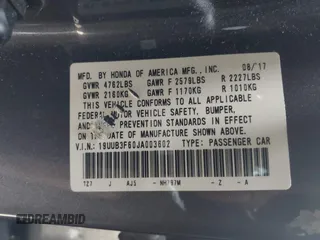 2018 Acura TLX w/A-SPEC Pkg with VIN 19UUB3F60JA003602, listed as a IAAI auction lot 41493147 with 92,060 mi miles and . Bid and sale history available at DreamBid. Image 9.