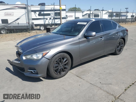 2014 Infiniti Q50 Premium with VIN JN1BV7AP2EM677469, listed as a Copart auction lot 61627125 with 106,670 mi miles and Salvage title. Bid and sale history available at DreamBid. Image 1.