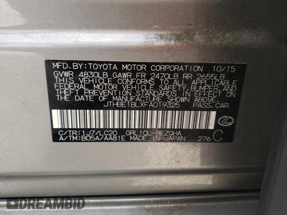2015 Lexus GS 350 z VIN JTHBE1BLXFA019325, wystawiony jako Copart lot #54430055 z przebiegiem 156 532 mil mil oraz Szkoda całkowita • Salvage title. Historia ofert i sprzedaży dostępna na DreamBid. Obrazek 13.