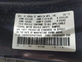 2015 Honda Accord EX-L with VIN 1HGCR2F82FA272839, listed as a IAAI auction lot 42470261 with 130,845 mi miles and . Bid and sale history available at DreamBid. Image 9.