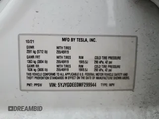 2021 Tesla Model Y Long Range z VIN 5YJYGDEE0MF299944, wystawiony jako Copart lot #55424295 z przebiegiem 54 698 mil mil oraz Szkoda całkowita • Salvage title. Historia ofert i sprzedaży dostępna na DreamBid. Obrazek 13.